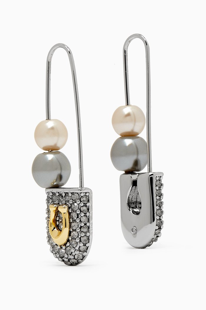 

Mixed Pearl Safety Pin Drop Earrings, Multicolour