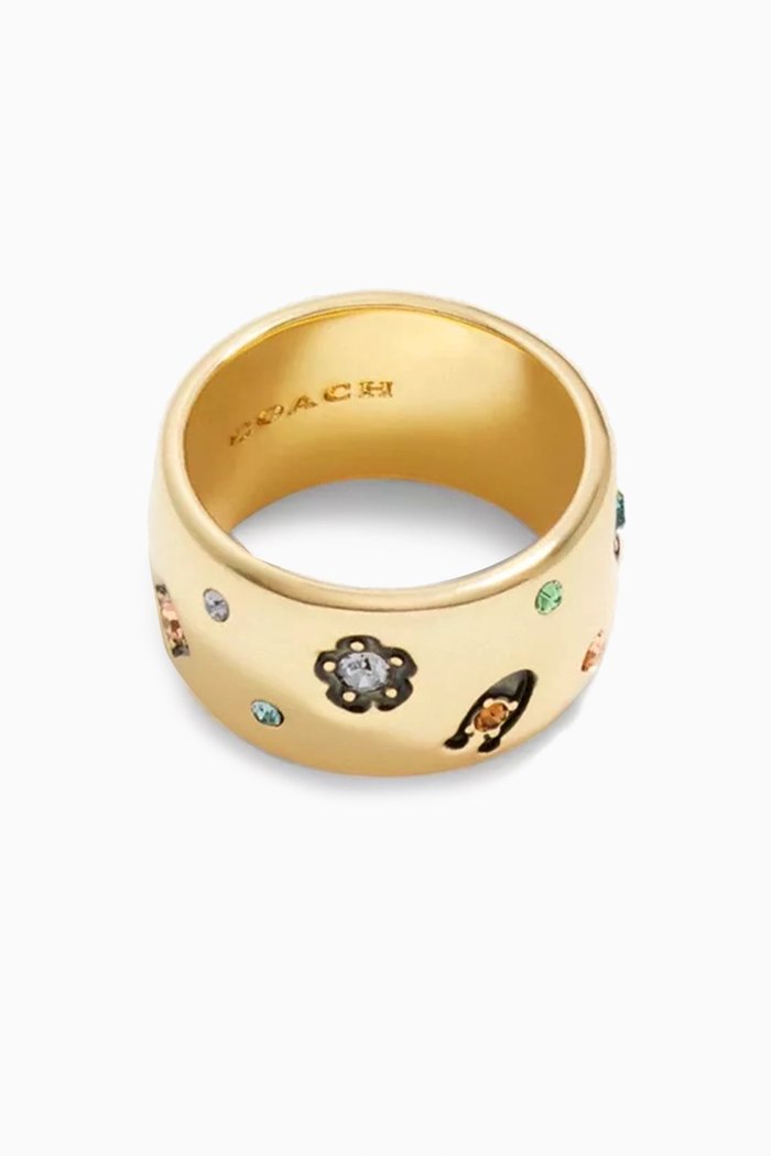 

Gemstone Inlay Band Ring in Metal, Multicolour