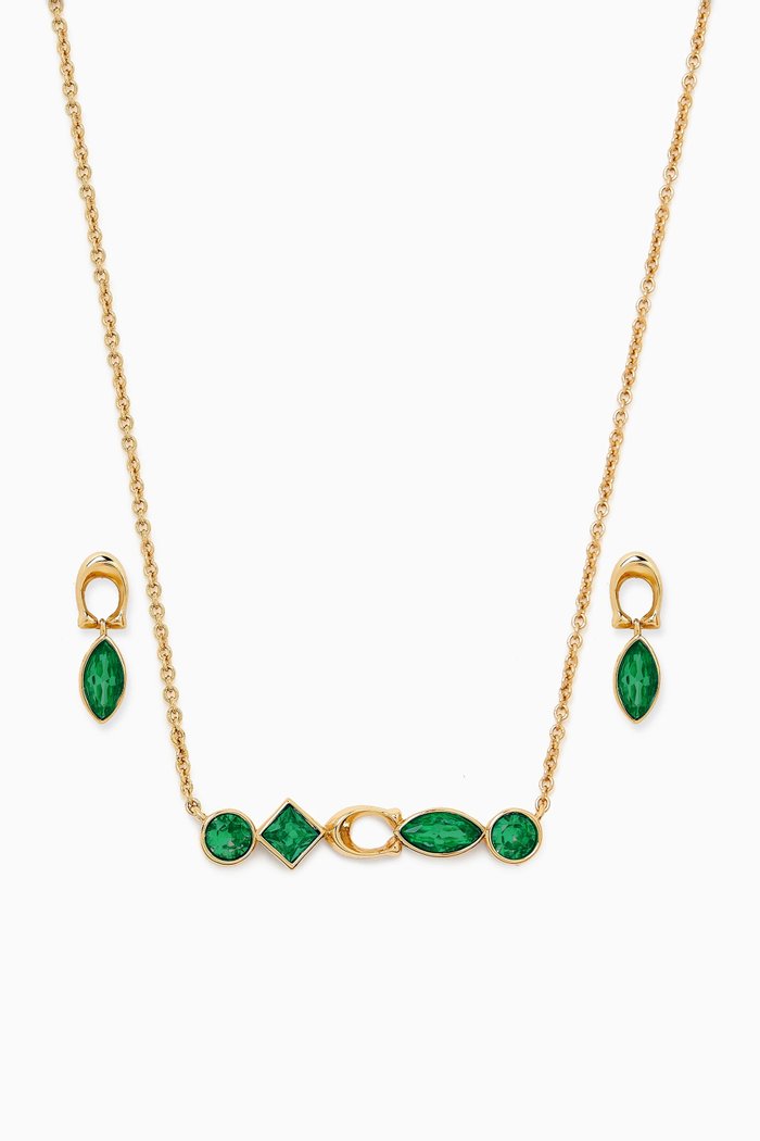 

Gemstone Necklace & Earring Set in in Brass, Green