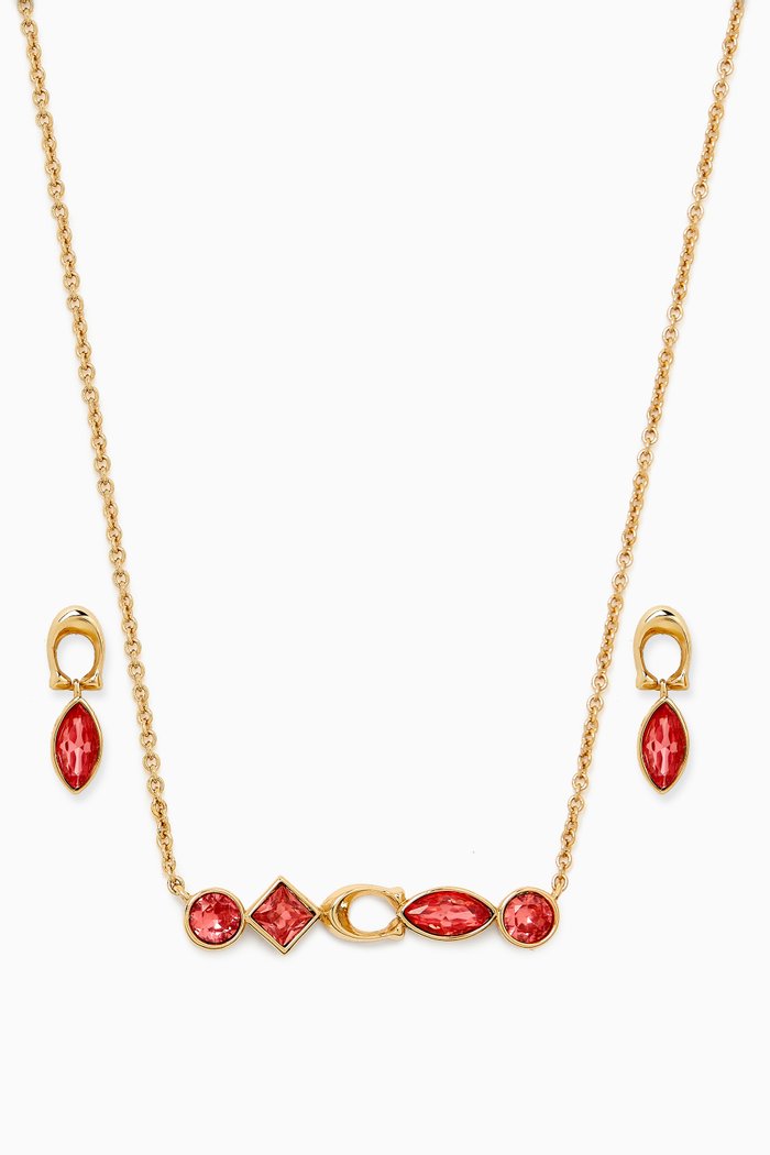 

Gemstone Necklace & Earring Set in in Brass, Pink