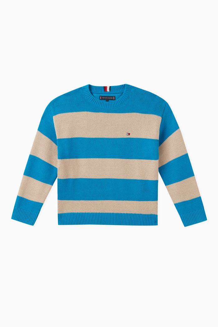 Block Stripe Sweater in Organic Cotton-blend, Multicolour