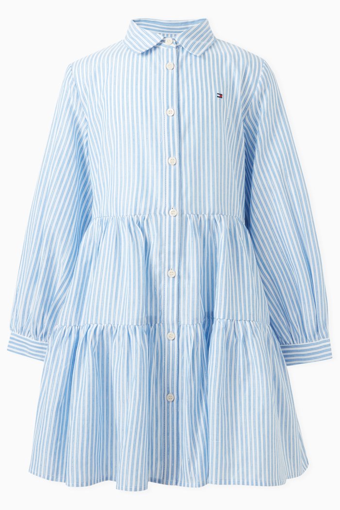 

Metallic Stripe Shirt Dress in Cotton-blend, Blue
