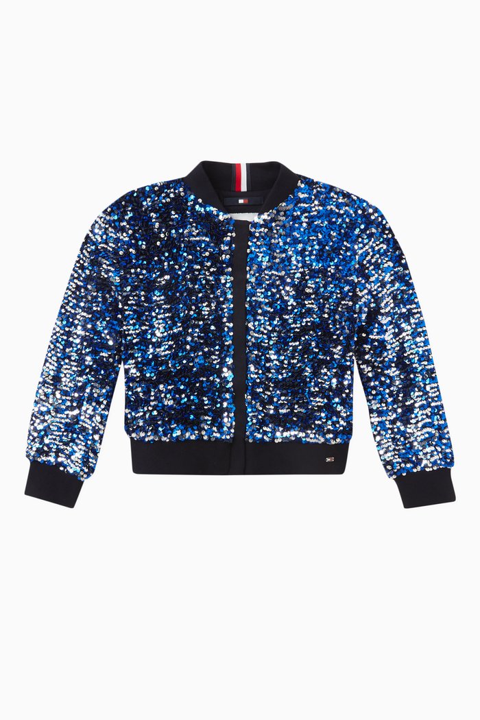 

Varsity Jacket in Stretch Sequin, Blue