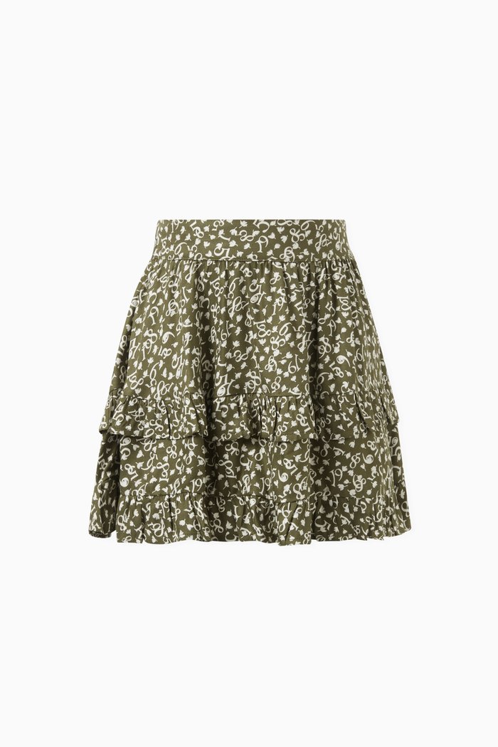 

Floral-print Tiered Mini Skirt in Viscose, Green