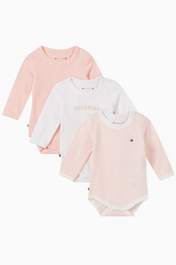 

Logo Bodysuits in Stretch Cotton, Set of 3, Pink