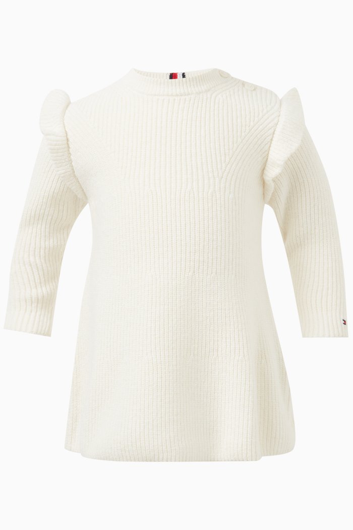

Frilled Dress in Wool Blend, White