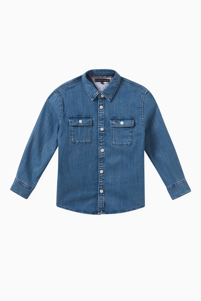 

Logo-embroidered Denim Shirt in Cotton, Blue