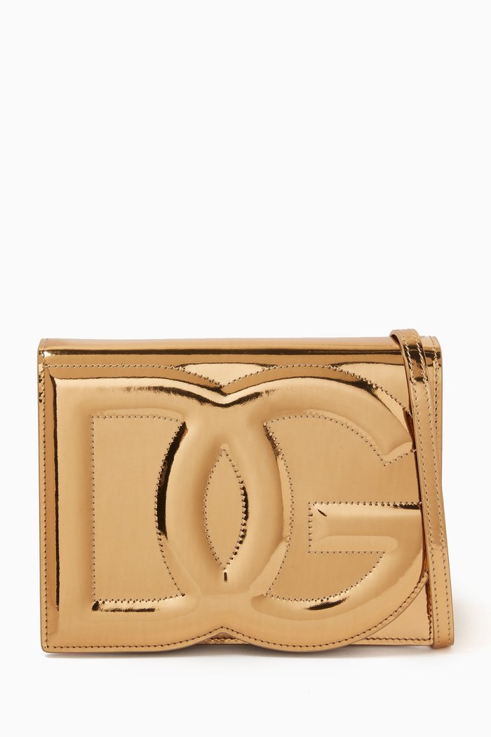 DG Logo Crossbody Bag in Mirror Leather, Gold