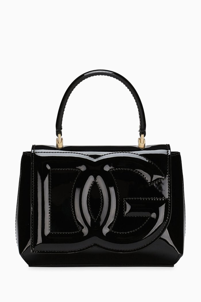 

Small DG Logo Top-handle Bag in Patent Leather, Black