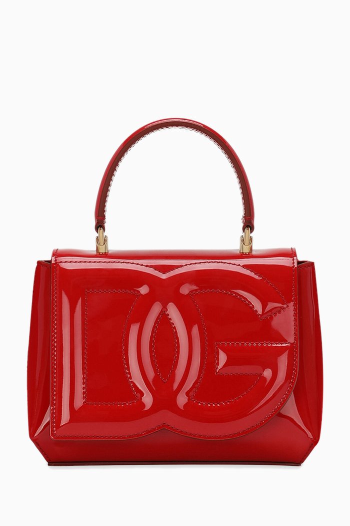 

Small DG Logo Top-handle Bag in Patent Leather, Red