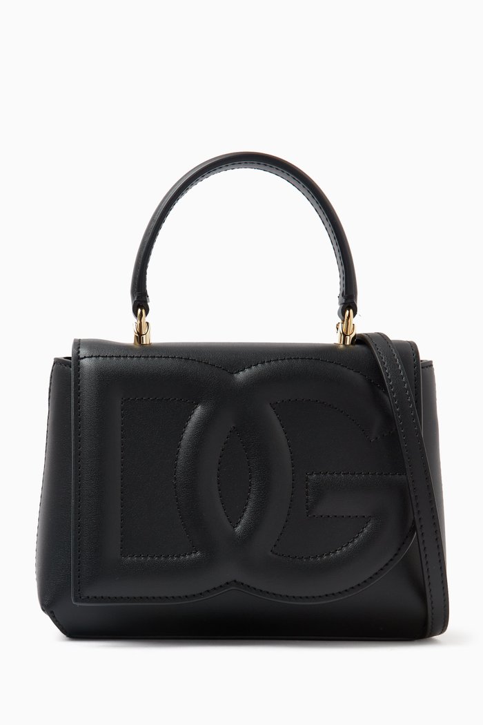 

Small DG Logo Top-handle Bag in Leather, Black