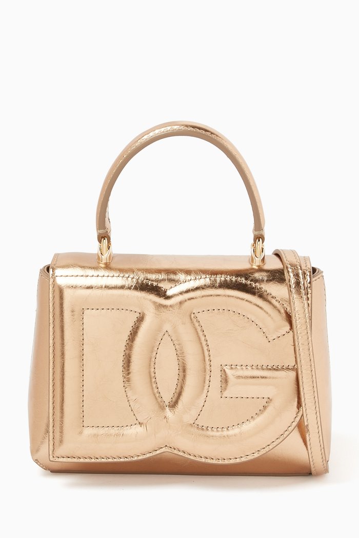 

Small DG Logo Top-handle Bag in Mirror Leather, Gold