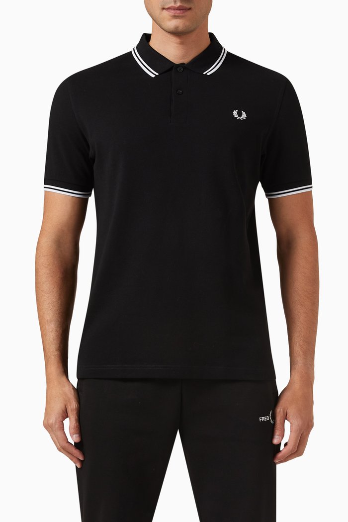 Twin Tipped Polo Shirt in Cotton Piqué, Black