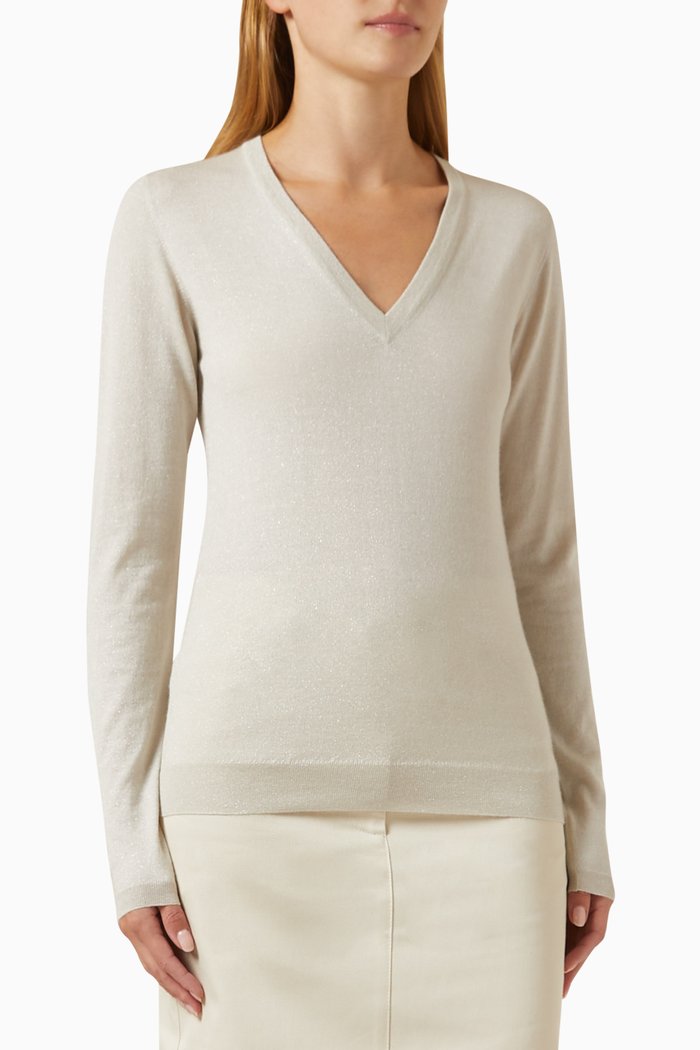 

V-neck Sweater in Cashmere-blend, White