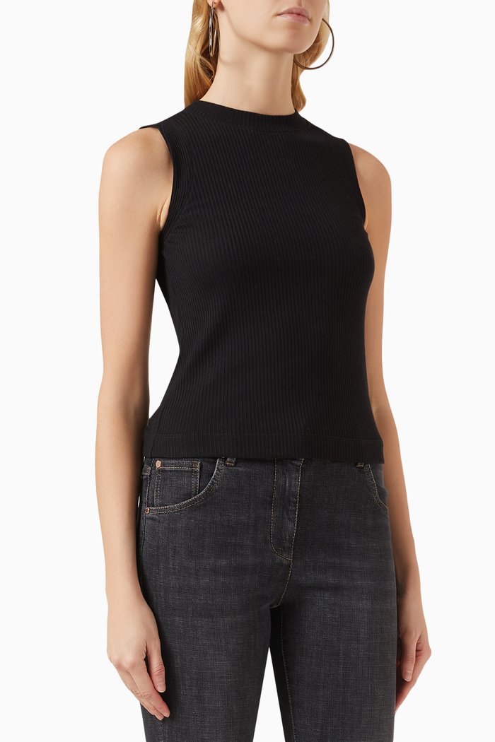 

Black Vest Top in Ribbed Knit