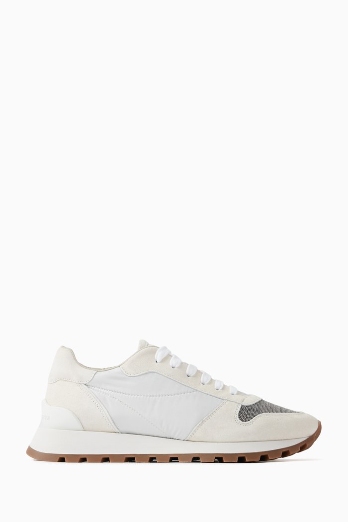 

Low-top Runner Sneakers in Suede & Textile, White