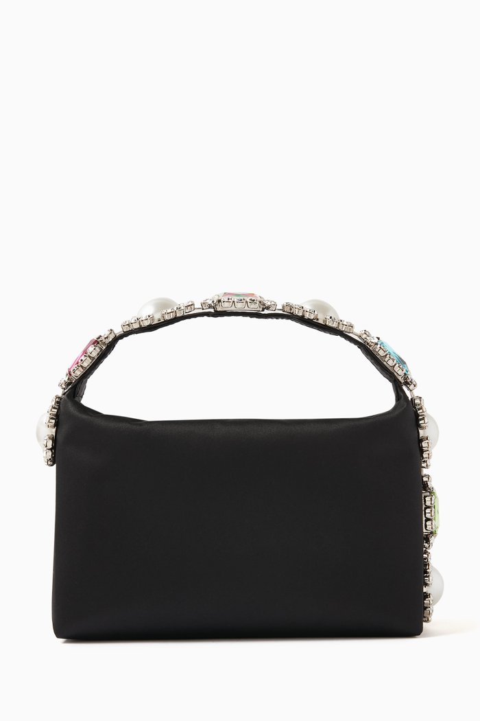 

Crystal Hobo Clutch Bag in Satin, Black