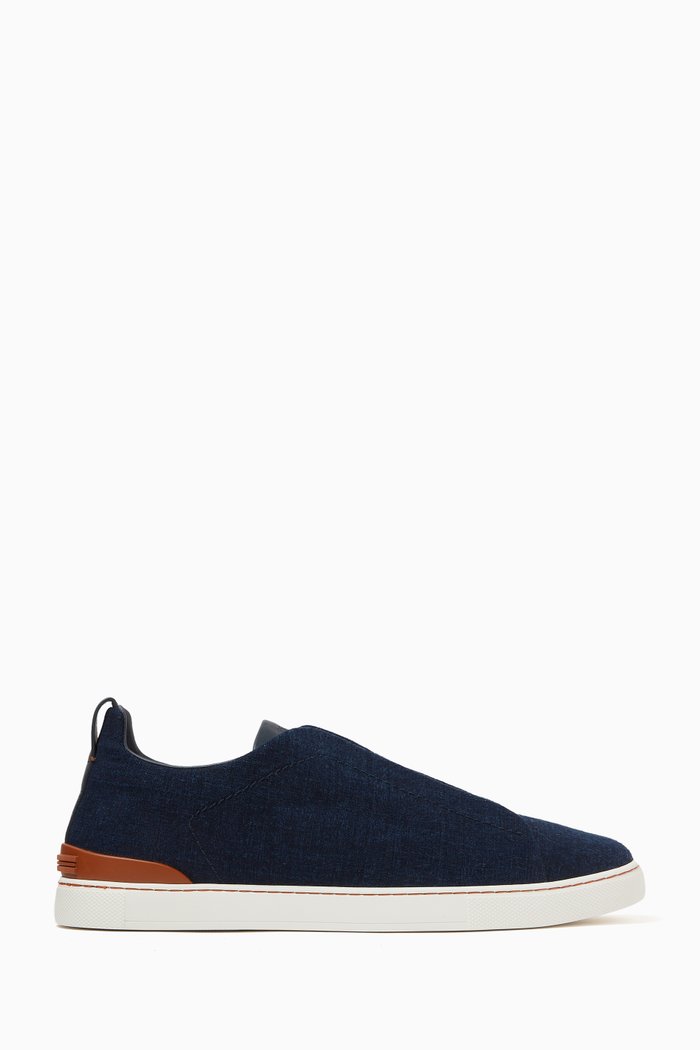

Triple Stitch Low-top Sneakers in Cotton-denim, Blue