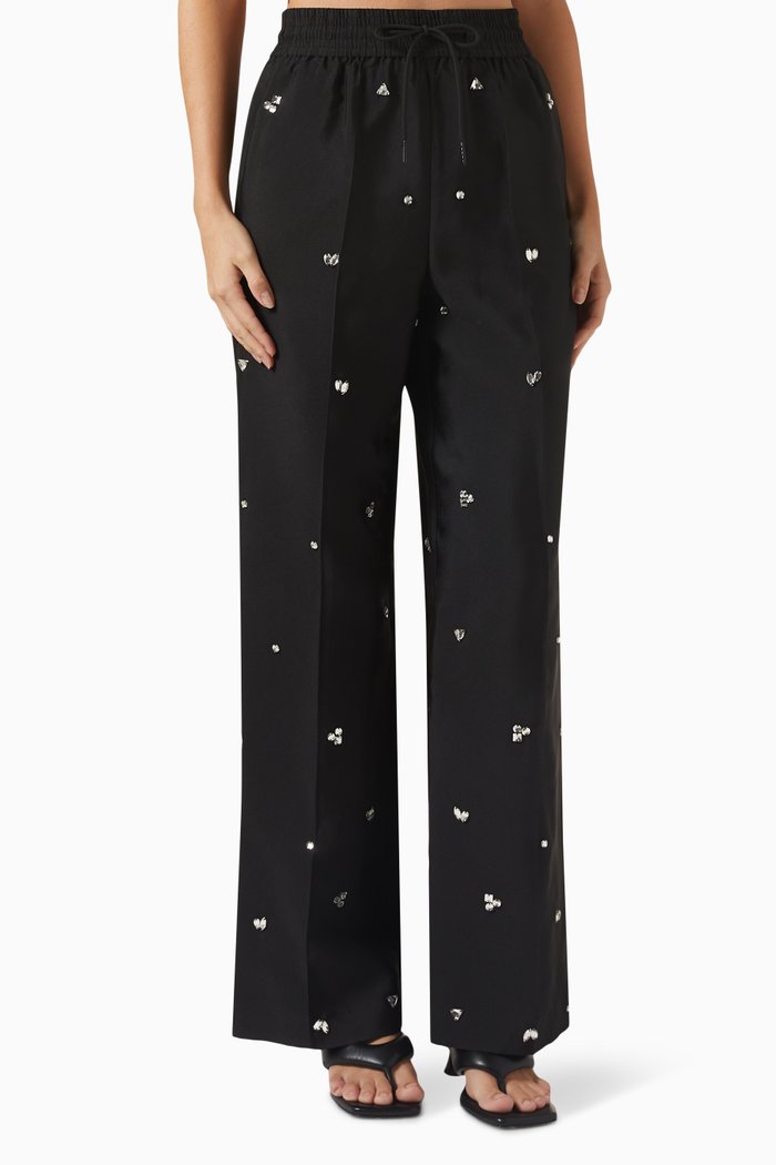 

Rhinestone-embellished Pants in Taffeta, Black