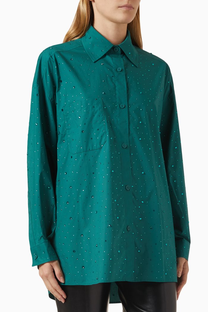 

Rhinestone-embellished Shirt in Poplin, Green