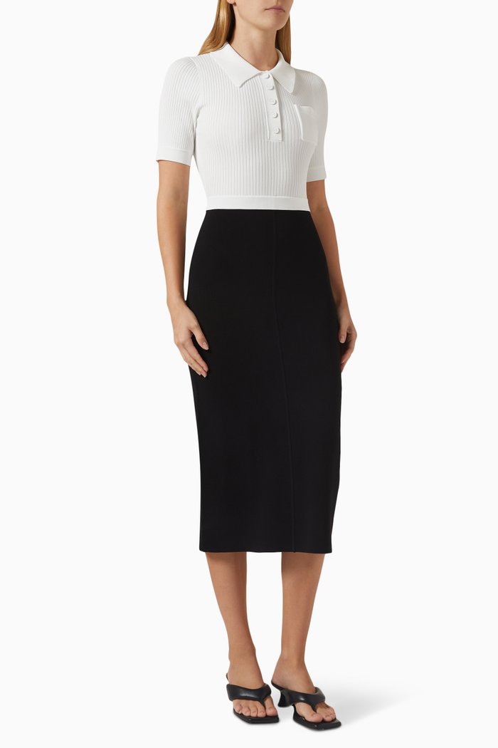 

Two-tone Midi Dress in Knit, Black