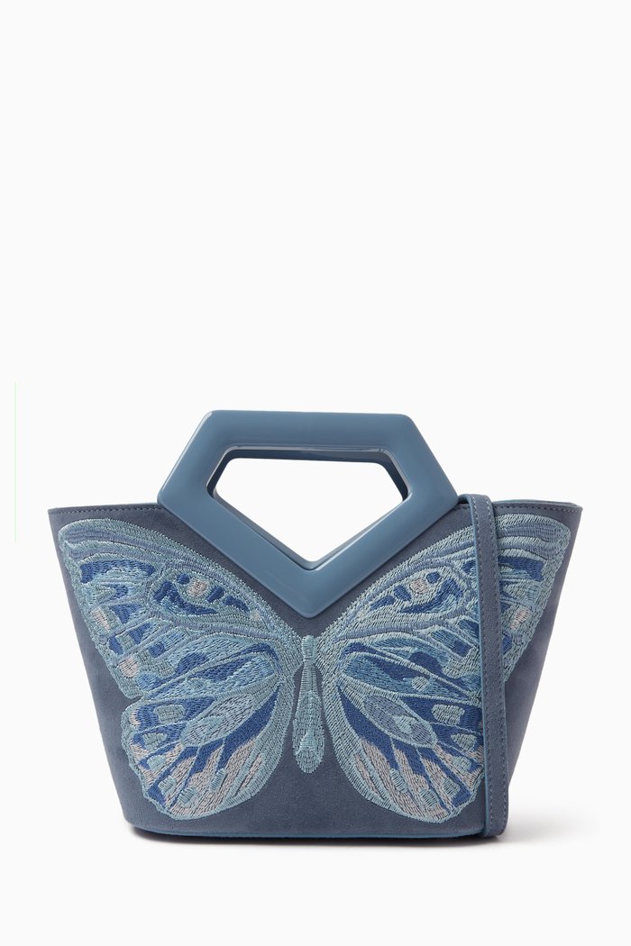 

Micro Riviera Embroidered Diamond Bag in Suede, Blue