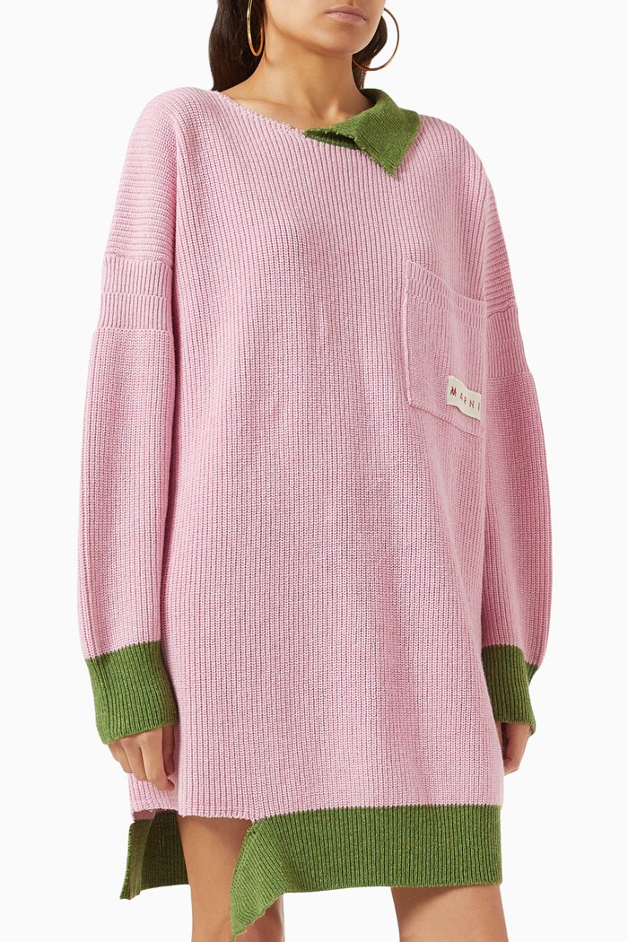 

Distressed Sweater Dress in Wool-blend, Pink