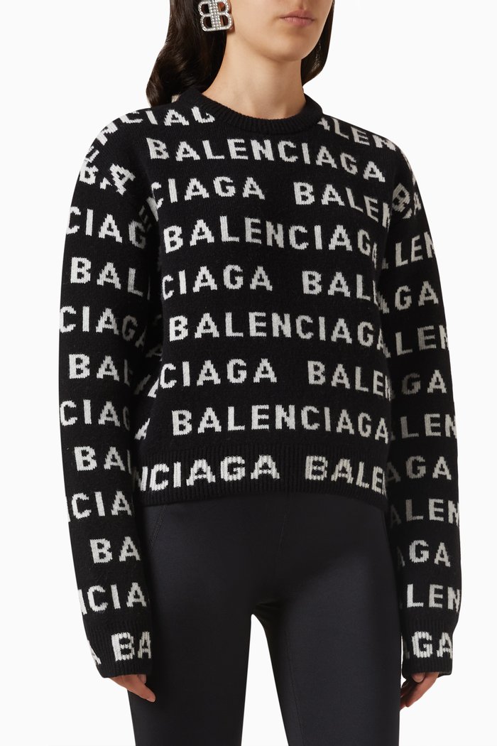 

All-over Logo Crop Sweater in Wool-knit, Black