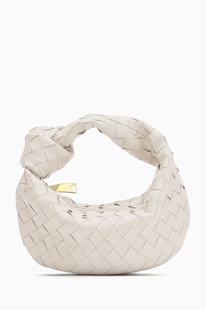 

Mini Jodie Top Handle Bag in Intrecciato Leather, White