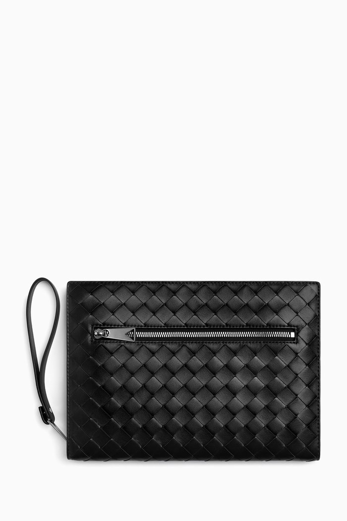 

Small Document Case in Intrecciato Leather, Black