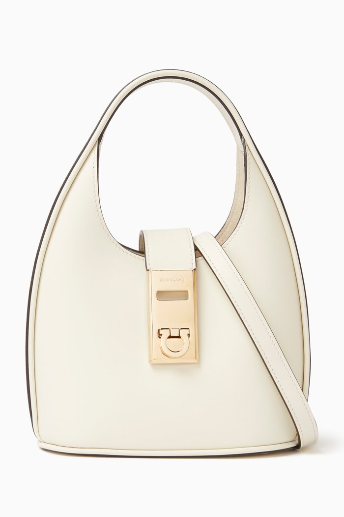 

Gancini Mini Hobo Bag in Leather, White