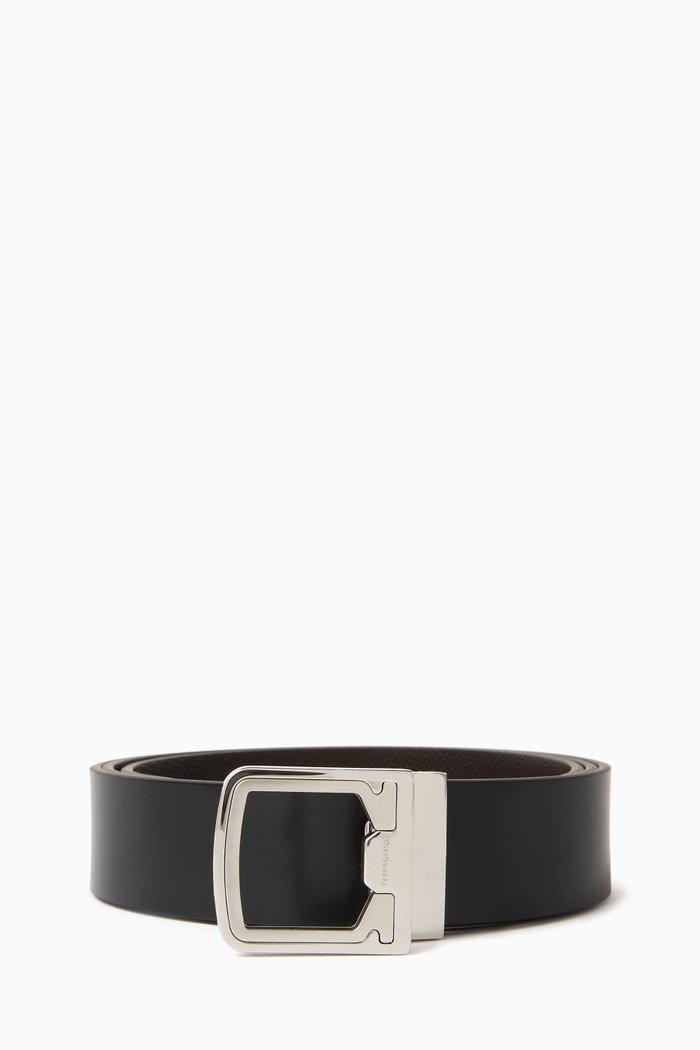 Gancini Reversible Belt in Leather, Black