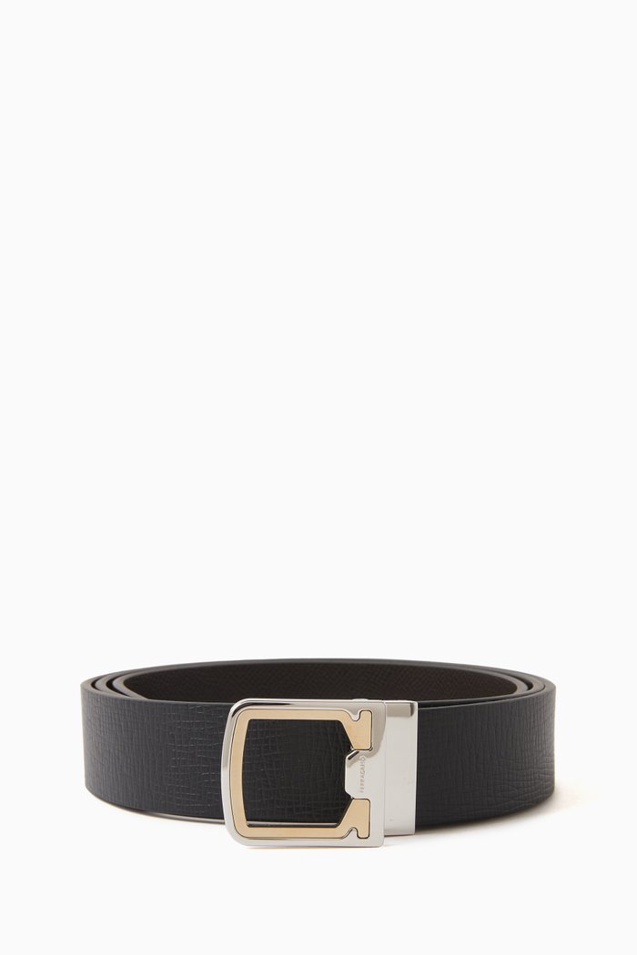 

Gancini Reversible Belt in Leather, Black