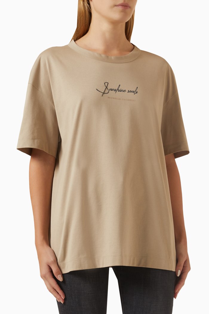 

Embellished Logo-print T-shirt in Cotton-jersey, Neutral