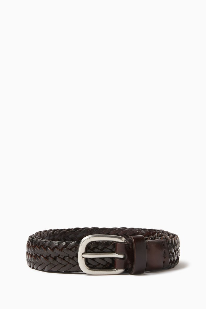 

Braided Belt in Calfskin Leather, Brown