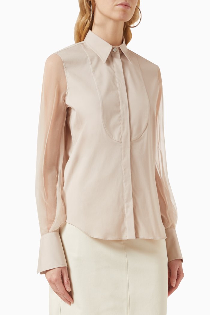 

Sheer Sleeve Blouse in Poplin, Pink
