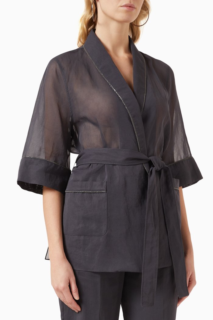 

Monili-embellished Kimono in Organza, Grey
