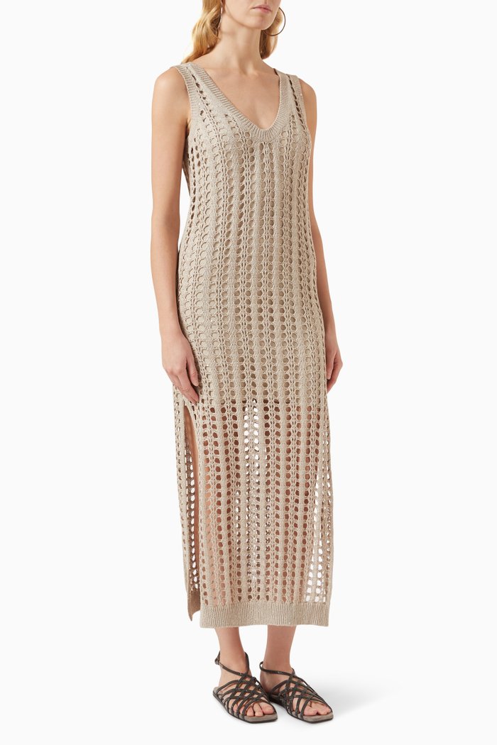 

Net Maxi Dress in Cotton-blend, Neutral
