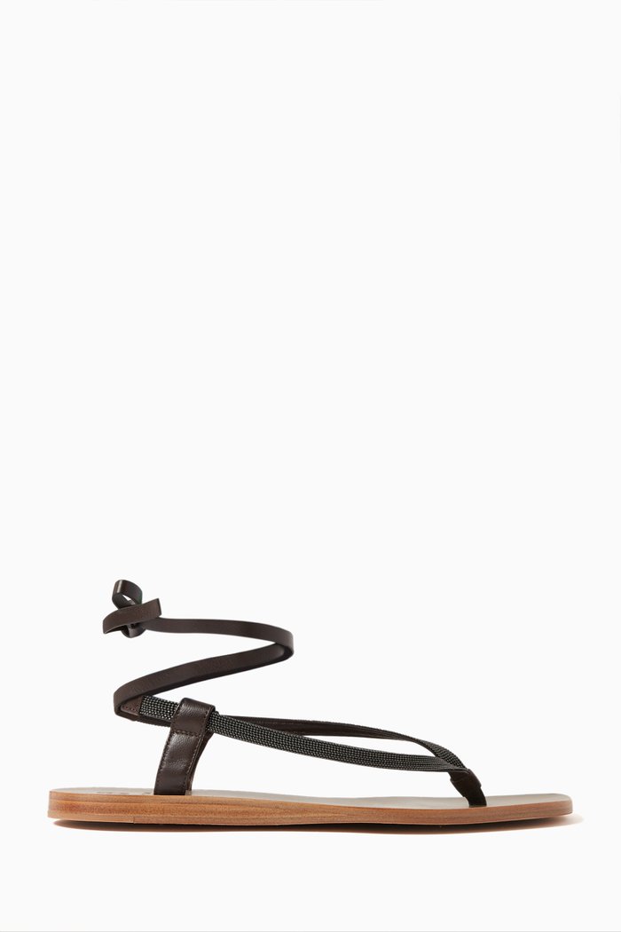 

Ankle Tie Sandals in Leather, Brown