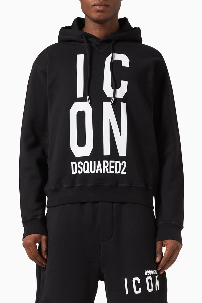 

Icon Squared Cool Hoodie in Cotton, Black