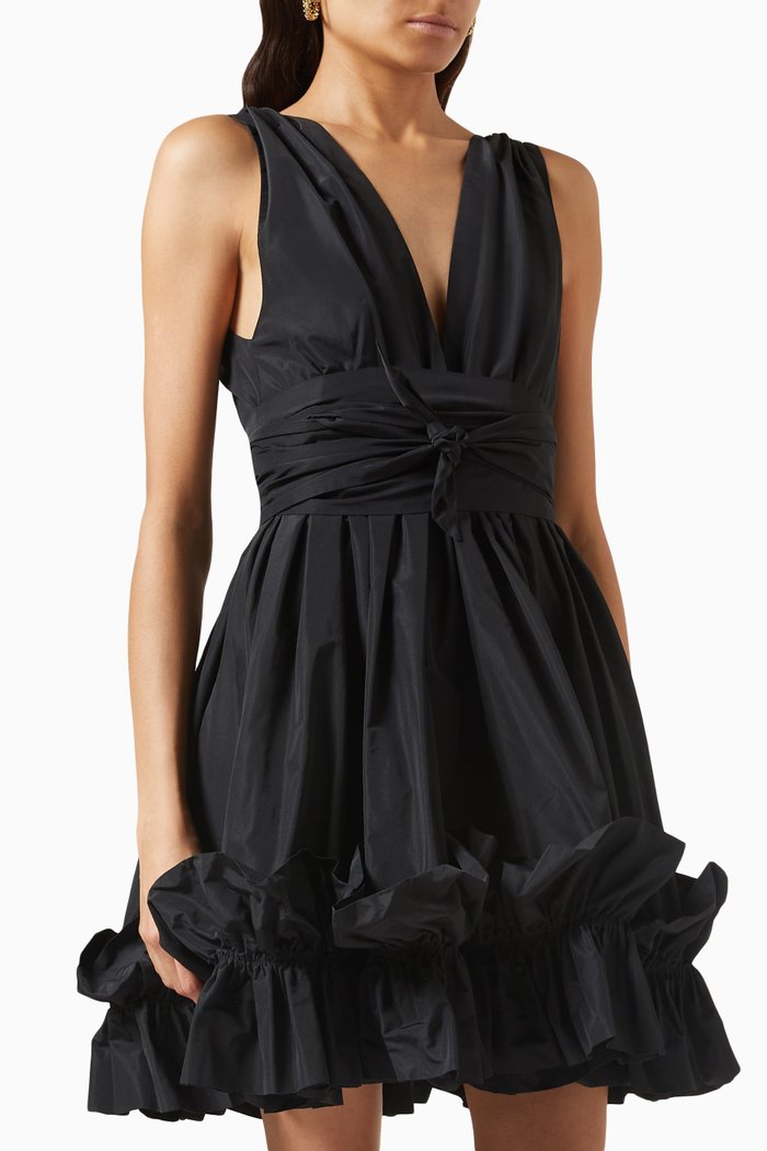 

Sigma Ruffled Mini Dress in Taffeta, Black