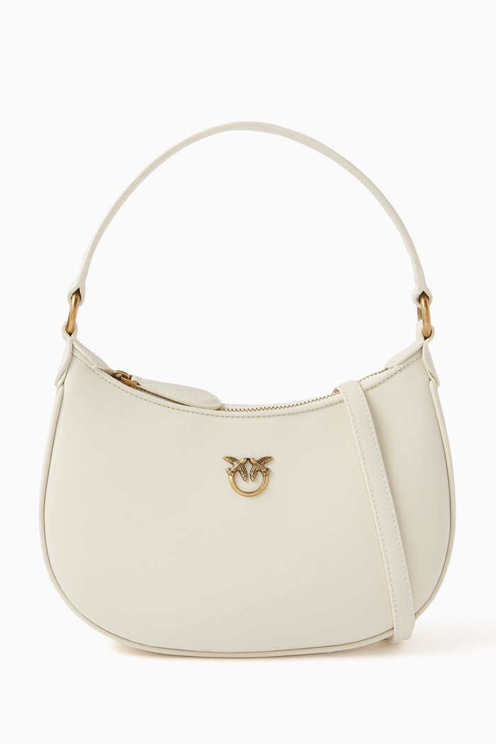 

Mini Half Moon Shoulder Bag in Smooth Leather, White