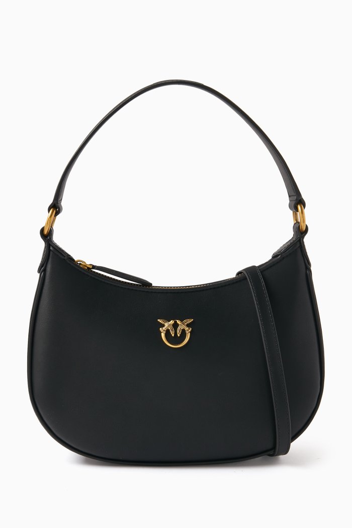 

Mini Half Moon Shoulder Bag in Smooth Leather, Black