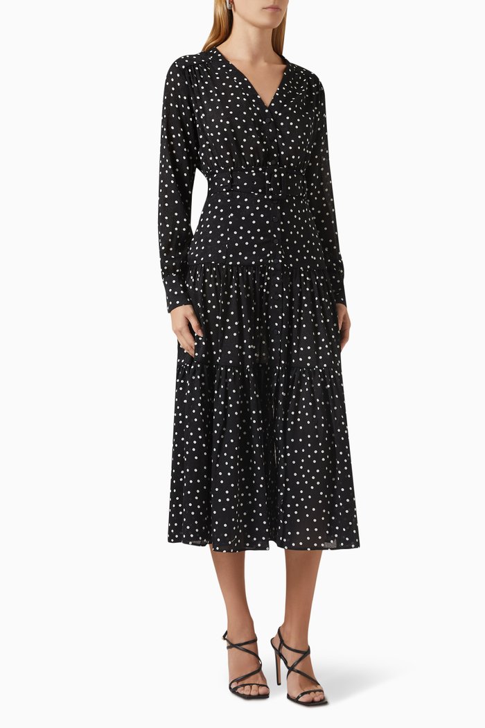 Isometria Polka-dot Midi Dress in Jacquard, Black