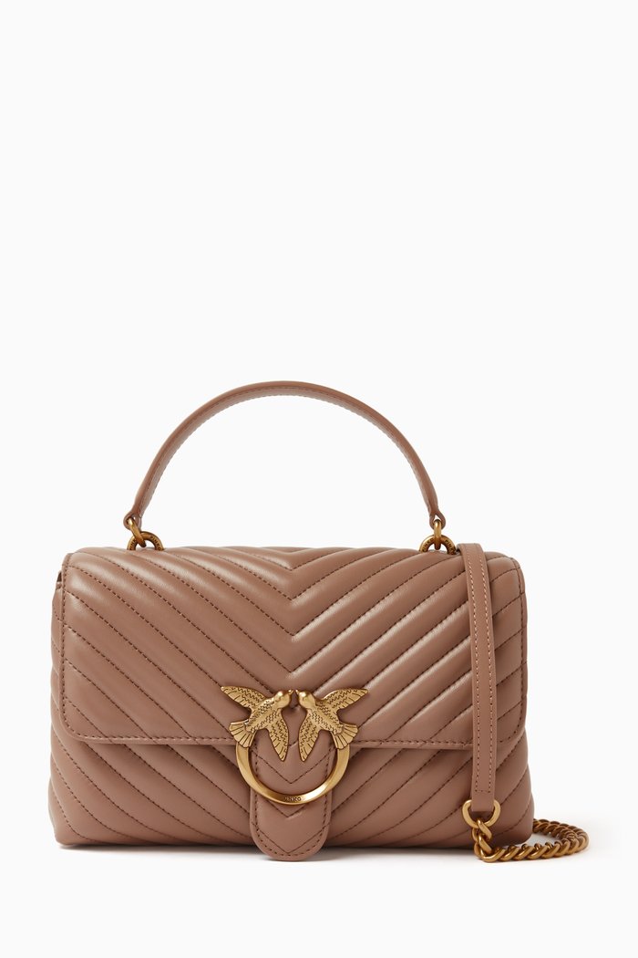 Love Lady Puff Top Handle Bag in Chevron Leather, Brown