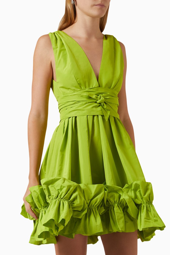 

Sigma Ruffled Mini Dress in Taffeta, Green