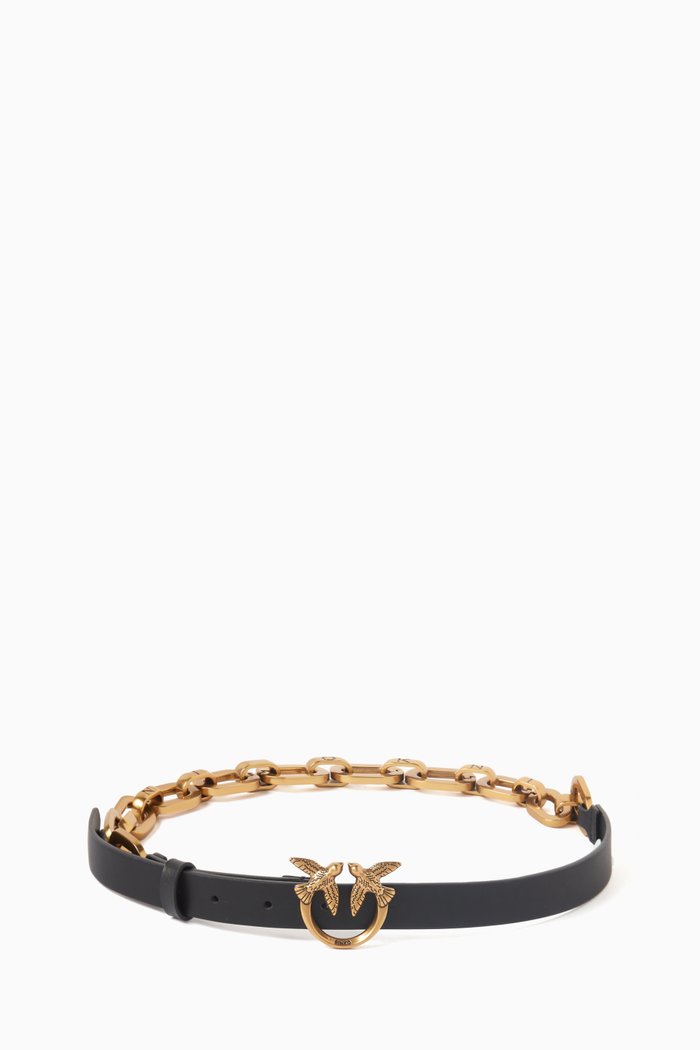 

Love Day Macro Chain Belt in Smooth Leather, Black