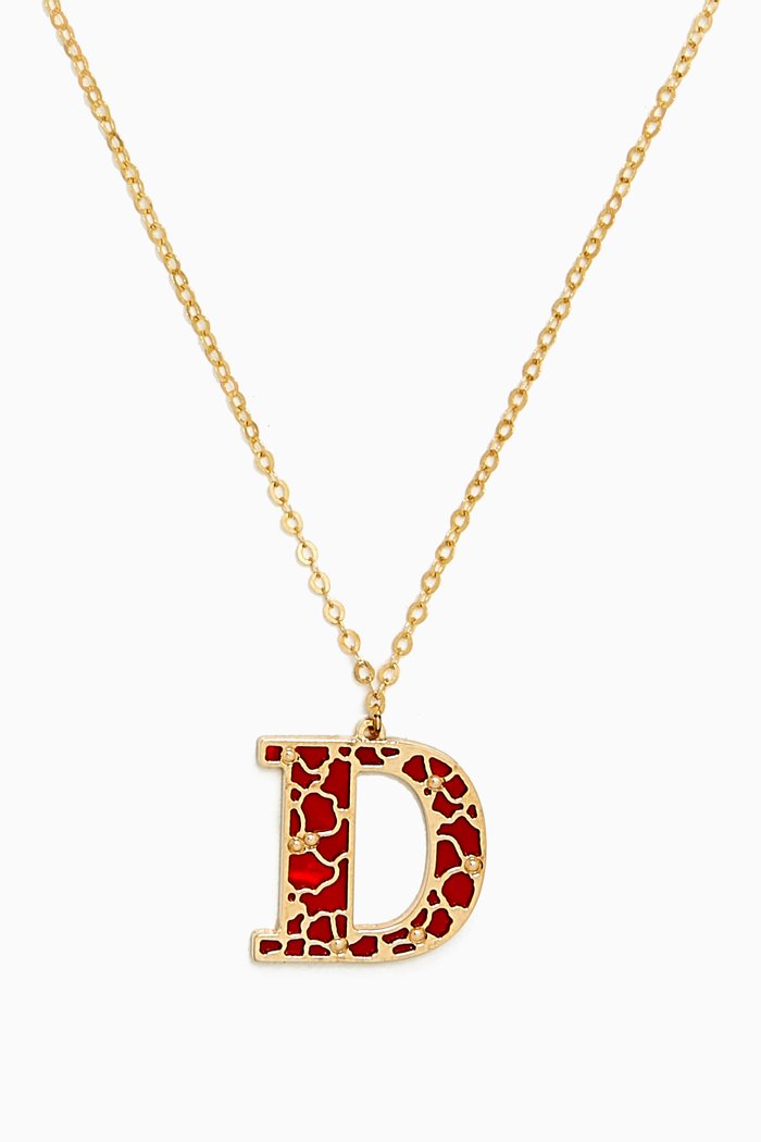 

Amelia Cherry Blossom "D" Initial Two Sided Necklace in 18kt Yellow Gold