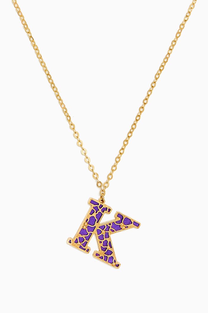 

Amelia Cherry Blossom "K" Initial Two Sided Necklace in 18kt Yellow Gold