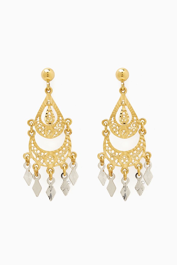 

Lydia Arabesque Dangle Earrings in 18kt Yellow & White Gold, Multicolour
